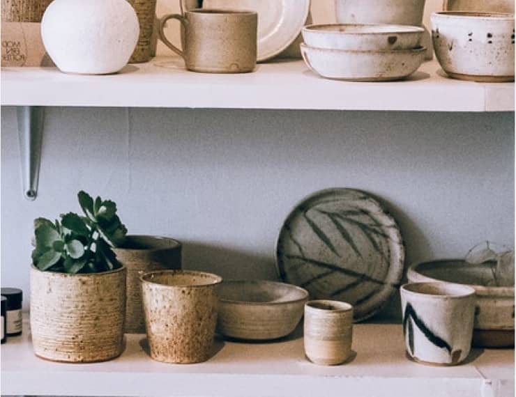 Shelves of ceramic kitchenware