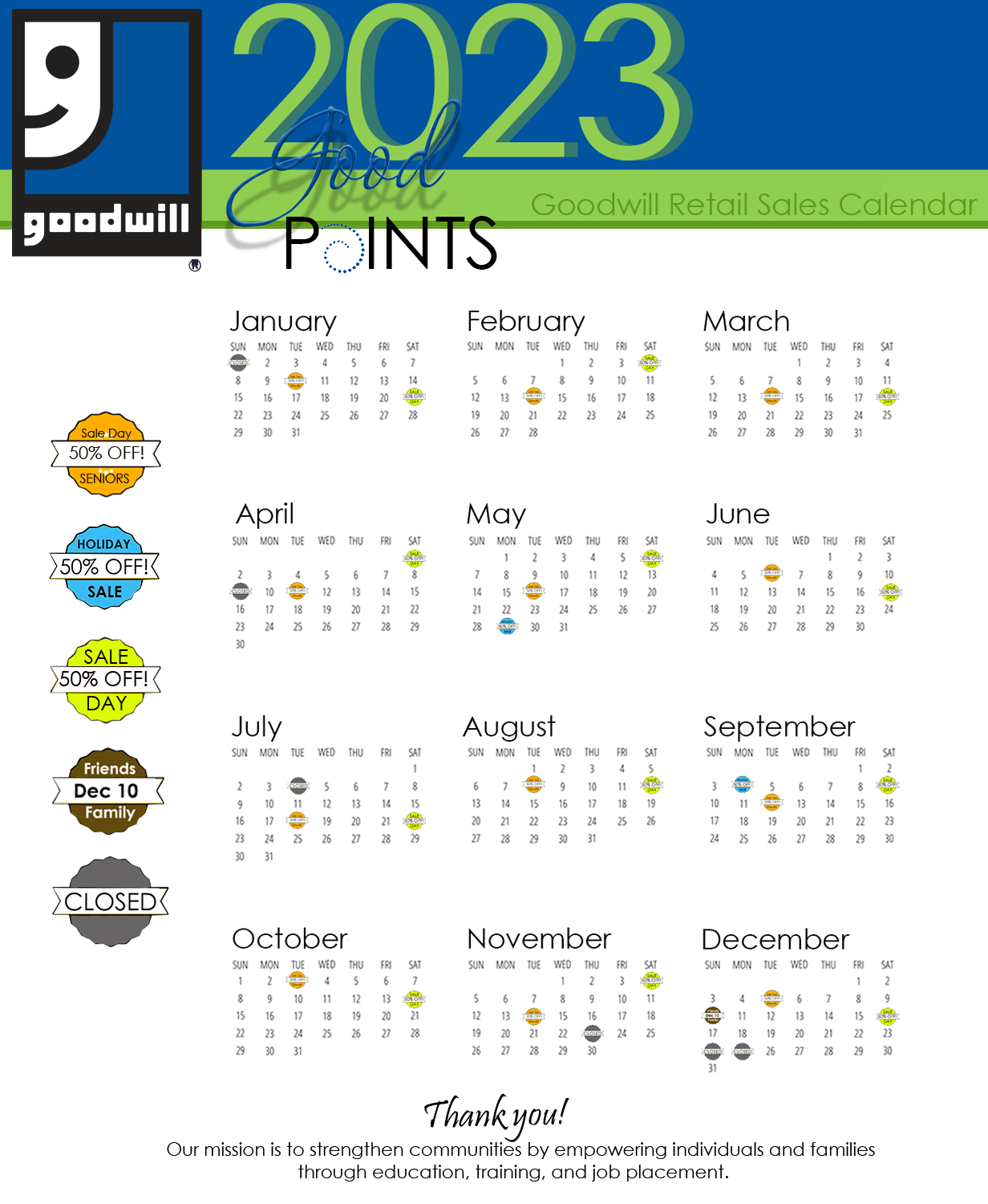 Goodwill Of Michiana Sales Calendar 2023 2023 Printable Calendar
